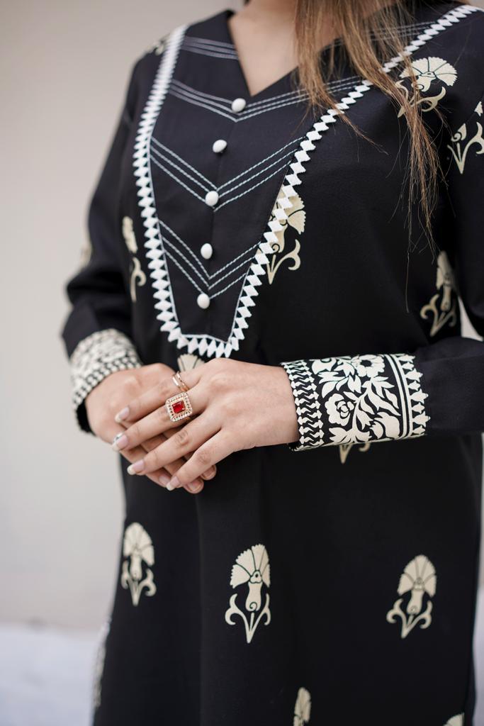 Black | 2 Piece-Stitched Dress - Garoor