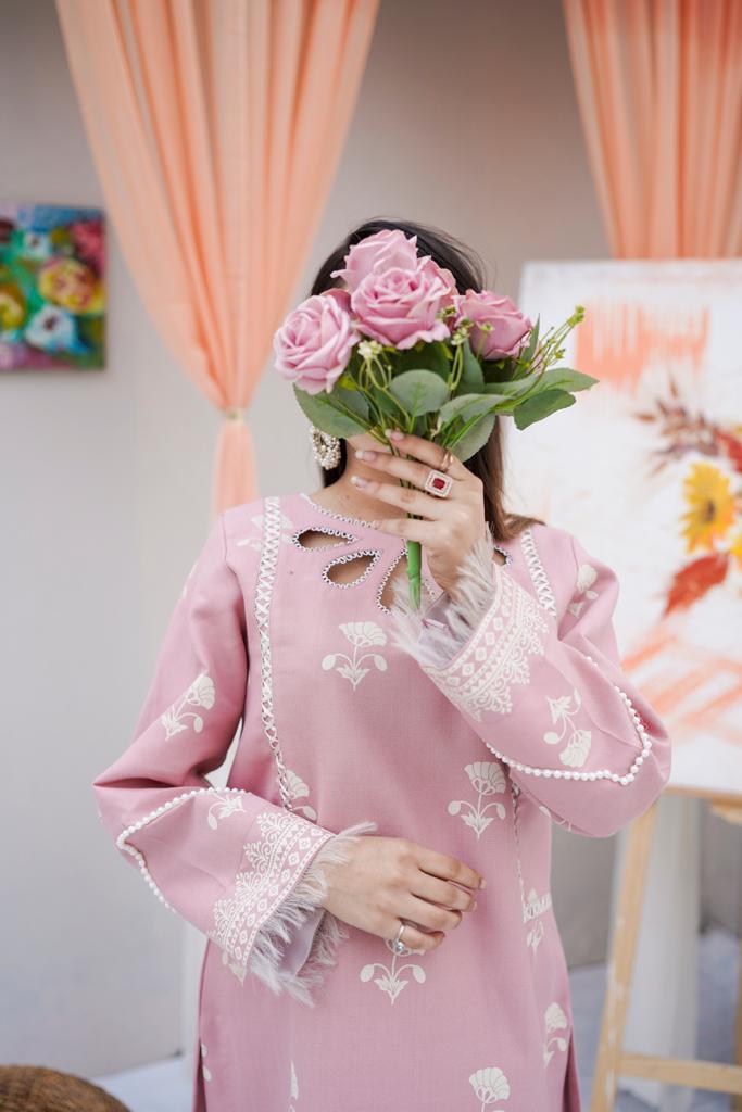 Crepe Pink | 2 Piece-Stitched Dress - Garoor
