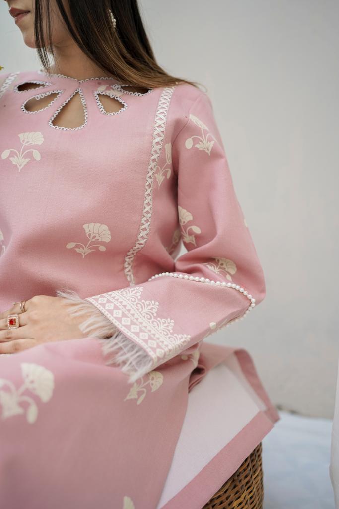 Crepe Pink | 2 Piece-Stitched Dress - Garoor