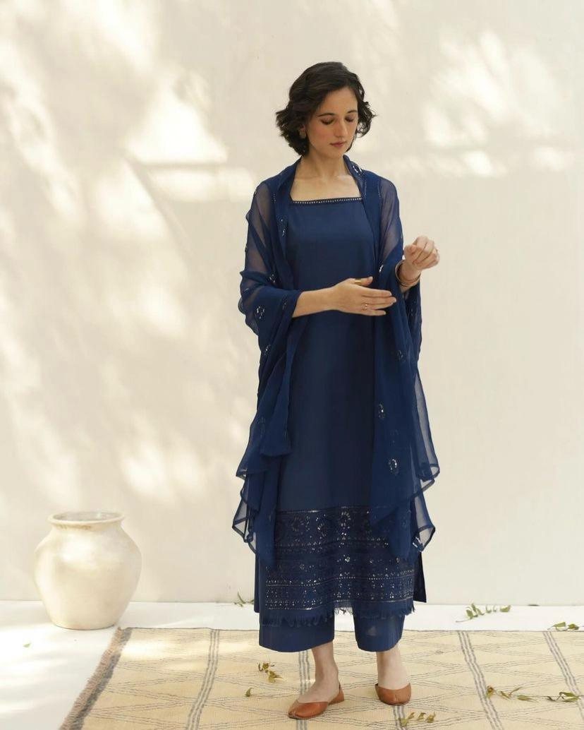 Blue | 3-Piece Stitched Outfit - Garoor