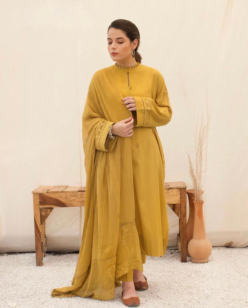 Mustard | 3 Piece-Stitched Dress - Garoor